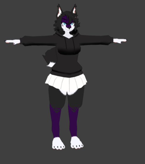 Purple Anthro Dog Wolf wearing a black hoodie and white skirt.